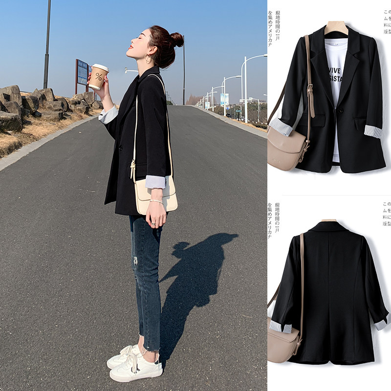 黑色西装外套女春秋2022年新款春季中长款韩版显瘦长袖休闲小西服