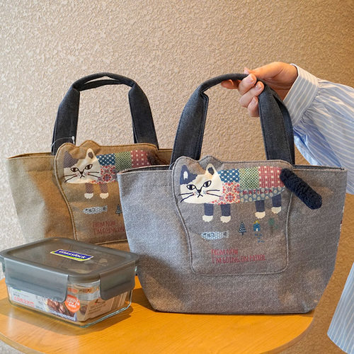 刺绣猫咪大容量加厚通勤手提包