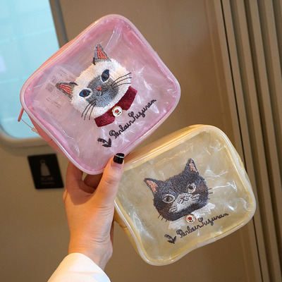 重工刺绣蜜豆公主网纱化妆包糖果色猫咪收纳包方形可爱防水内里