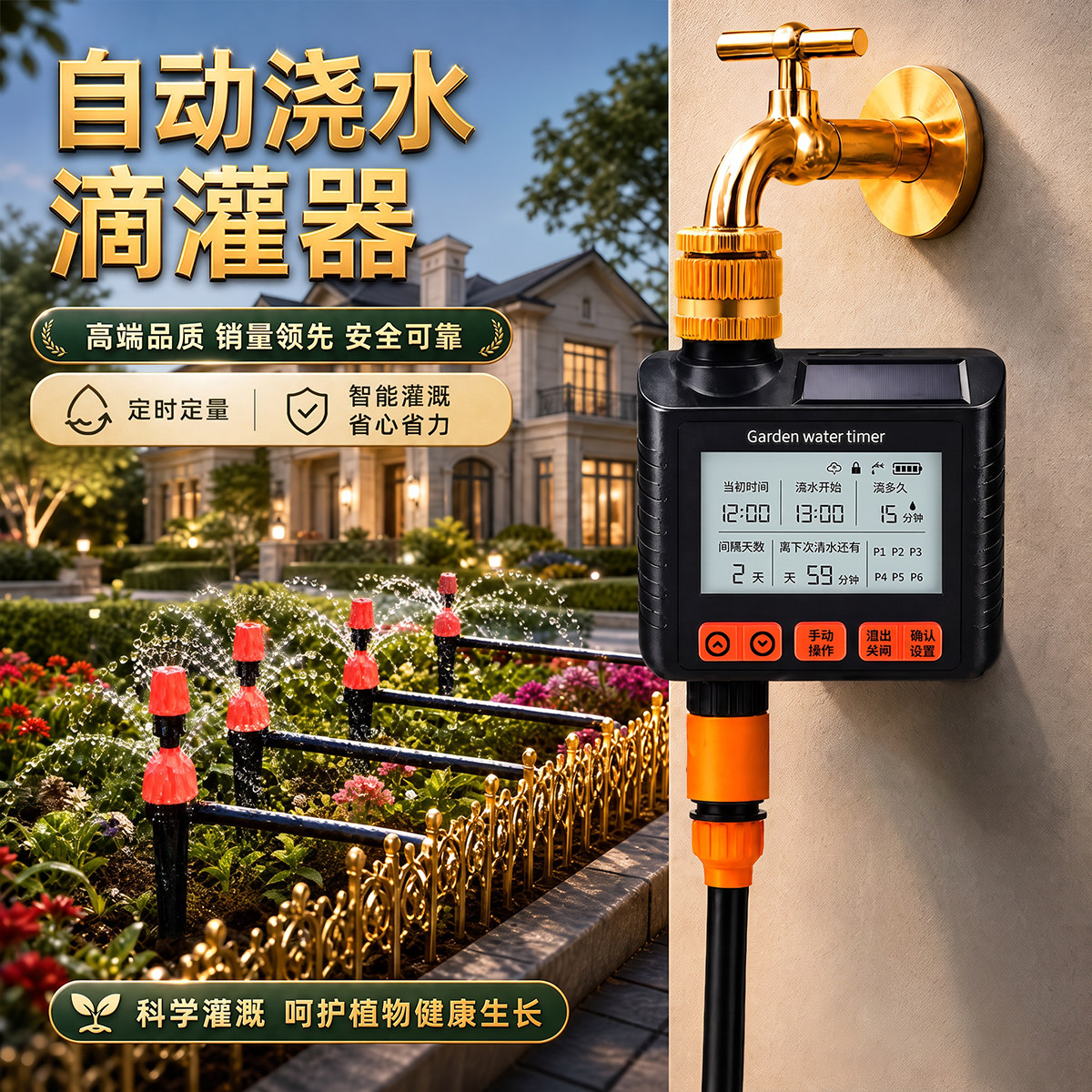 自动浇水滴灌器太阳能充电