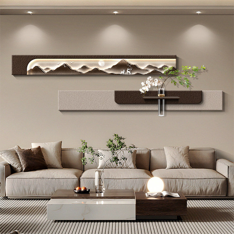 现代轻奢高级感客厅装饰背有靠山壁画细长条沙发背景墙挂画新款