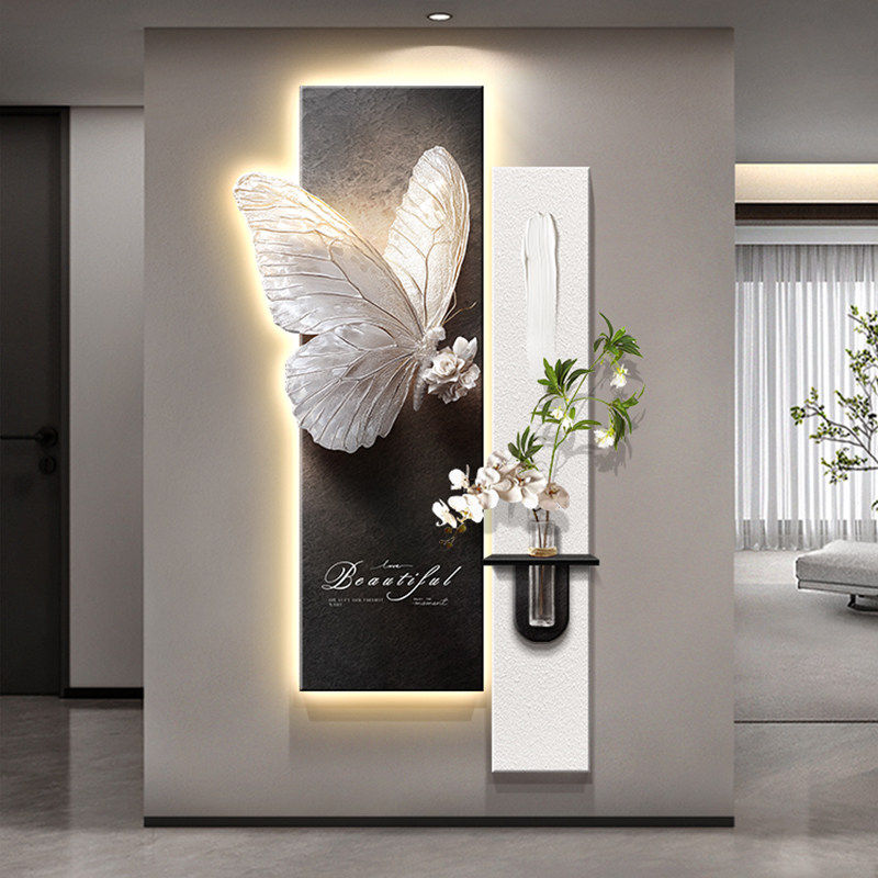 现代轻奢高级感玄关装饰画入户正对门蝴蝶过道走廊挂画新款壁画