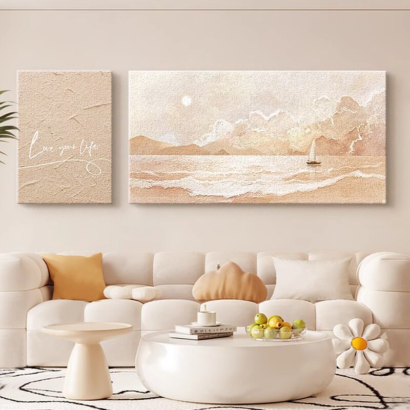 奶油风客厅装饰画艺术肌理感沙发背景墙挂画2026新款简约双联壁画