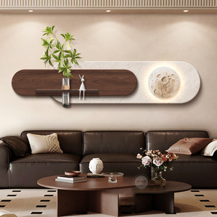 中古风客厅装饰画2026新款沙发背景墙面挂画立体砂岩高级感壁灯画