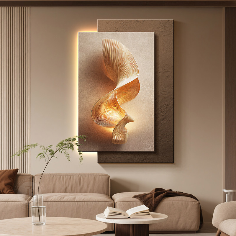 轻奢高级感客厅装饰画意式极简沙发背景墙挂画抽象立体砂岩壁灯画