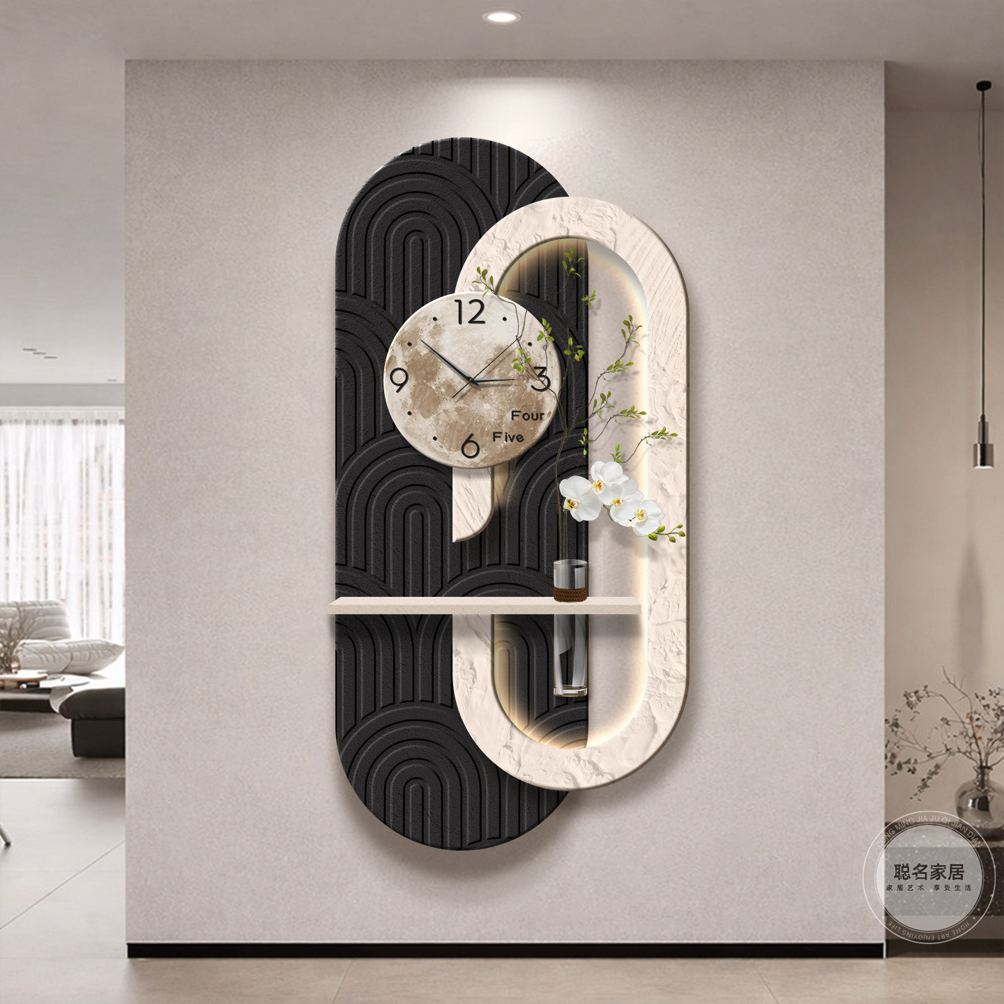 轻奢高级感入户玄关装饰画2026新款钟表走廊过道挂画立体砂岩壁画