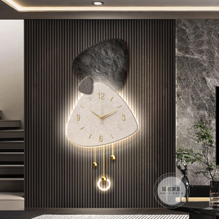 石来运转挂钟电视背景墙装饰画高级感客厅钟表挂画创意时钟壁灯画