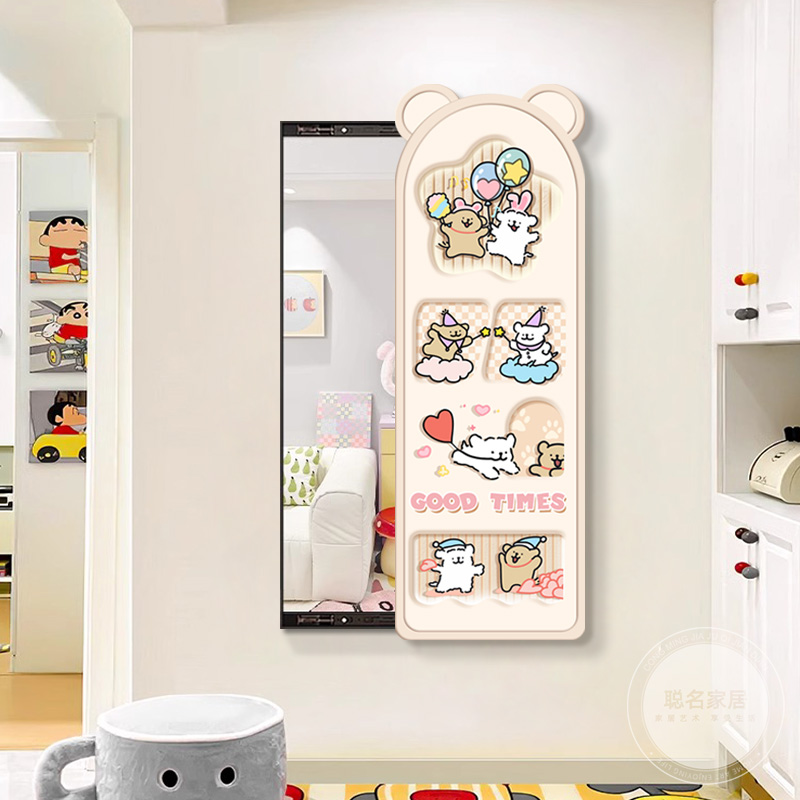 奶油风推拉隐藏式全身镜挂画