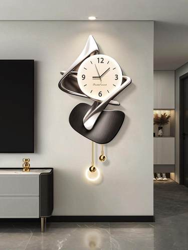 现代简约电视背景墙装饰画轻奢客厅钟表挂画高档抽象壁灯挂件时钟