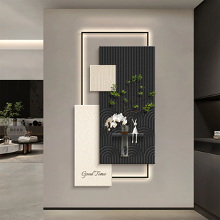 意式极简玄关装饰画轻奢高级感走廊过道挂画入户正对门造景墙壁灯