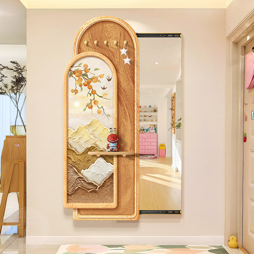 奶油风洞板穿衣镜隐藏式可