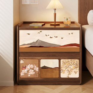 全实木床头柜轻奢高级感桃木色家用卧室收纳柜高级感迷你沙发边柜