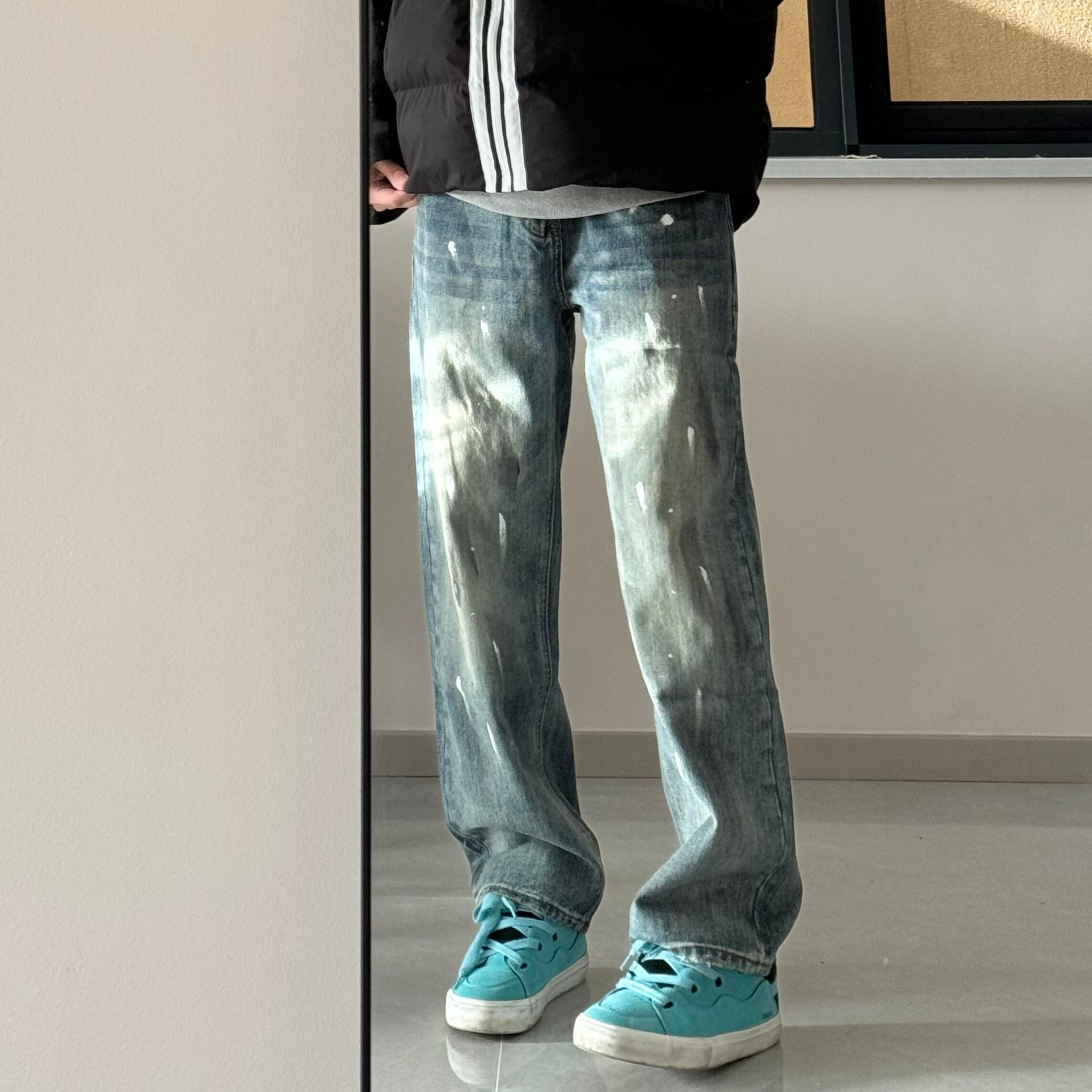 美式高街vibe风泼墨牛仔裤