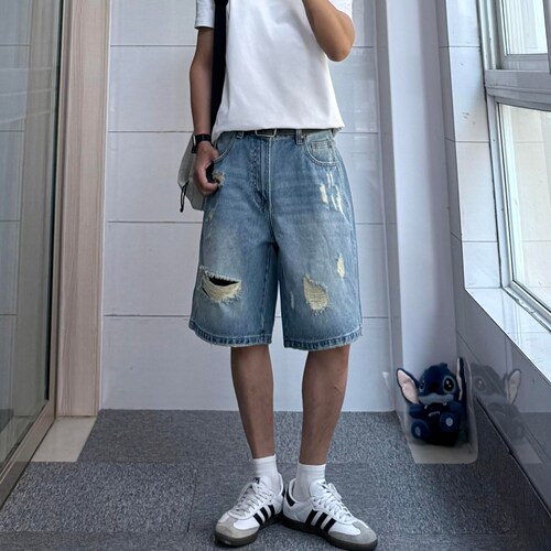 美式街头破洞水洗牛仔短裤