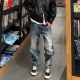男cleanfit街头宽松直筒长裤 Start美式 复古休闲水洗猫须牛仔裤 子