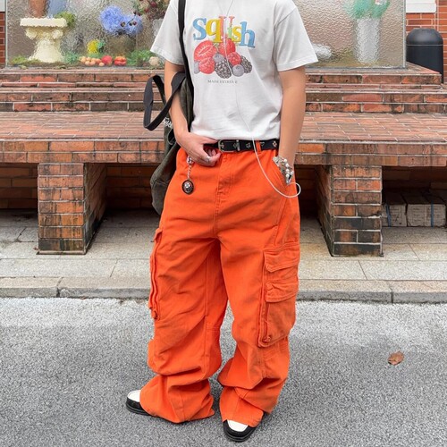 复古设计立体多口袋阔腿工装裤