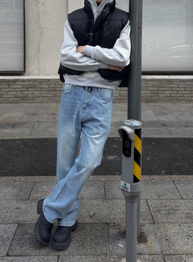 Satrt美式复古cleanfit水洗做旧牛仔裤宽松休闲直筒裤男