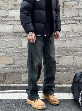 Start秋冬季复古蓝水洗做旧直筒牛仔裤男高街vibe宽松休闲阔腿裤