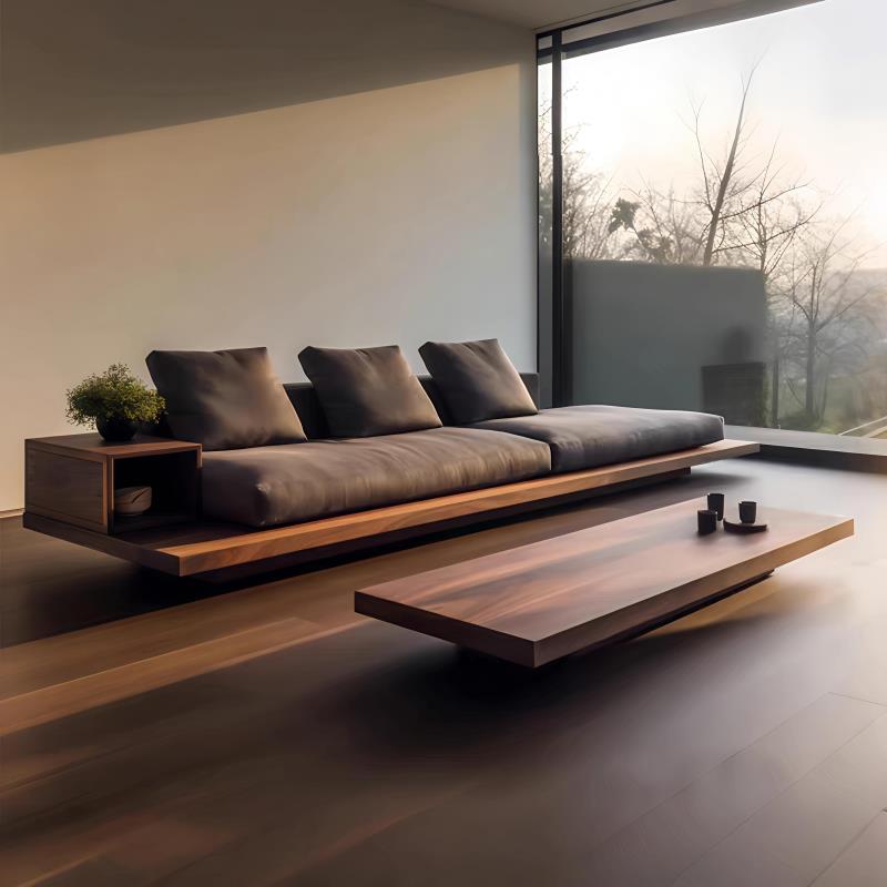 宋式美学北美黑胡桃木布艺沙发2025款新中式客厅现代极简实木沙发