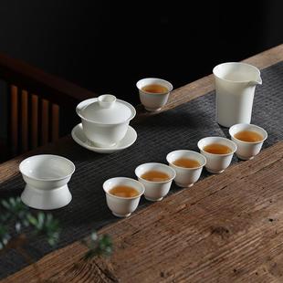 德化羊脂玉白瓷功夫茶具套装 日式 家用简约茶壶盖碗白瓷茶具套装