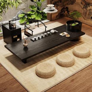 榻榻米茶桌茶台实木黑色小茶几泡茶桌日式茶室地台飘窗阳台矮桌子