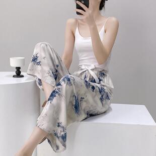 棉绸裤子外穿年轻款棉球睡衣粘稠睡裤东风尼阔腿女裤东方绸大花裤