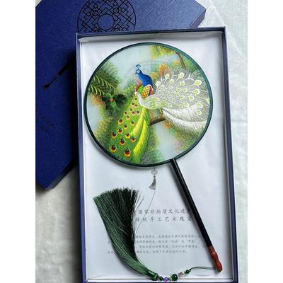 苏州 纯手工 双面绣花复古团扇古风汉服舞蹈扇国风长柄扇子工艺扇