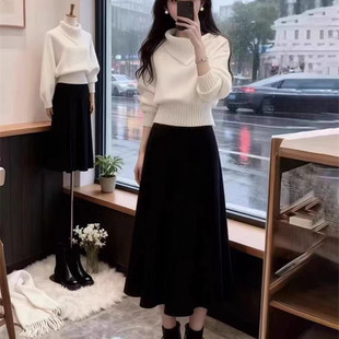 秋冬季 女 韩系氛围感穿搭一整套超好看御姐轻熟小香风毛衣裙子套装