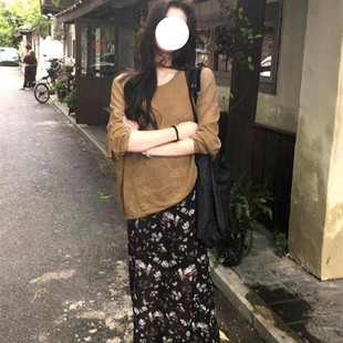 夏装 镂空长袖 巨好看 一整套轻熟小众不撞款 罩衫 碎花裙子两件套装