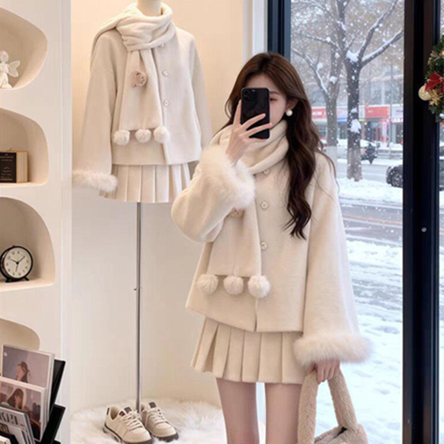 巨好看的冬装一整套氛围感甜美学院小香风毛呢外套短裙两件套装女,女装/女士精品,时尚套装,淘宝优惠券,粉丝福利购,淘宝优惠卷
