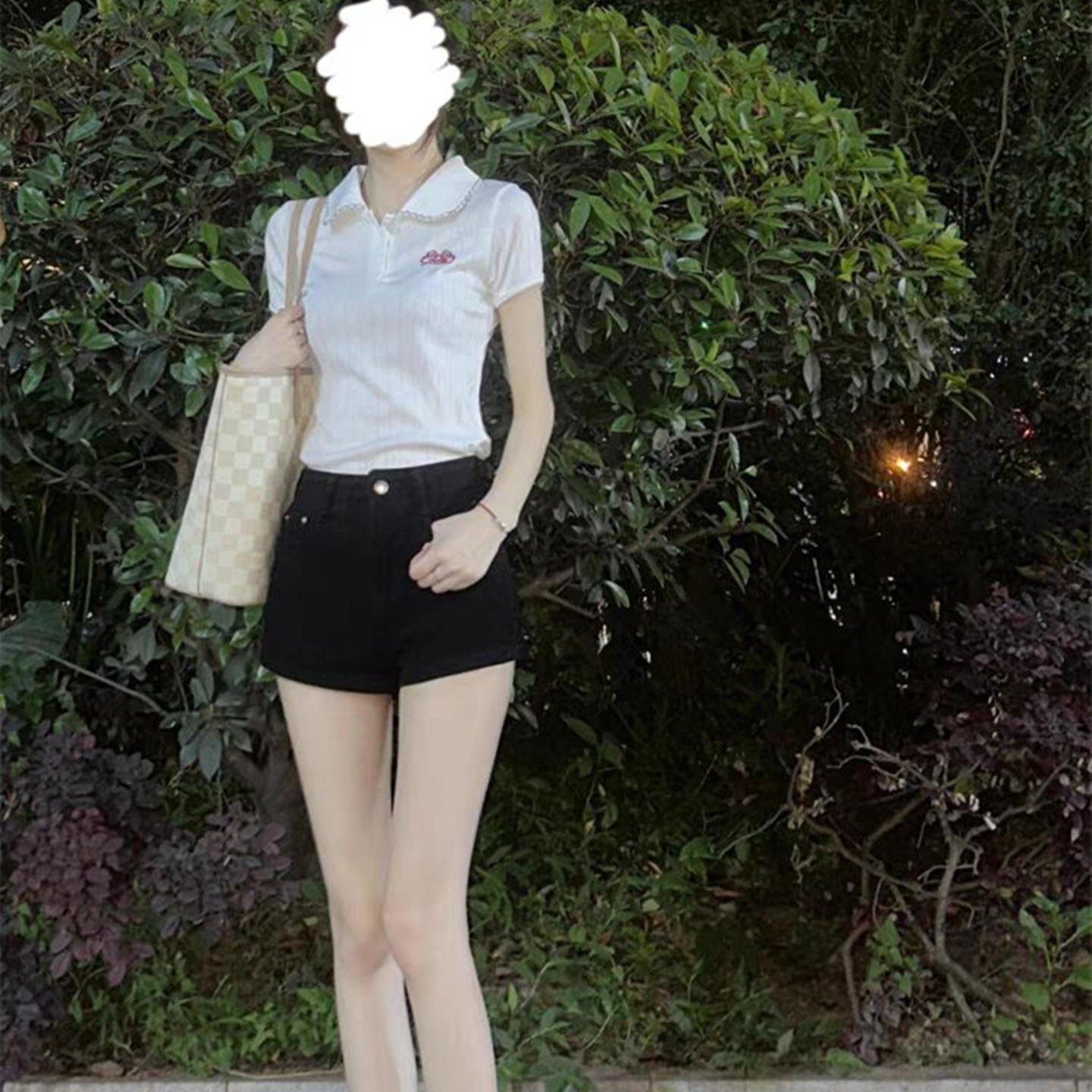夏季盐系轻熟御姐港味复古chic小个子Polo领上衣牛仔短裤两件套装