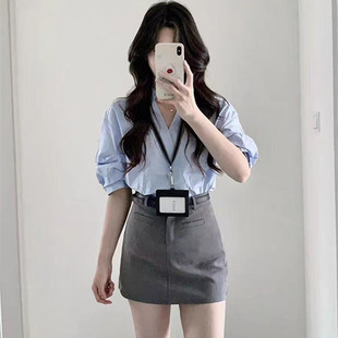 裙子 夏季 轻熟风御姐高级感小众不撞款 气质女神范职业衬衫 两件套装