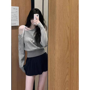 入秋一整套韩系小个子辣妹纯欲风独特露肩两件套装女