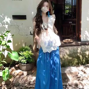 女 夏季 盐系轻熟风御姐气质高级小众不撞款 蕾丝上衣阔腿裤 两件套装