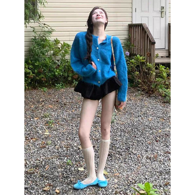 韩风chic高级感克莱因蓝色毛衣女