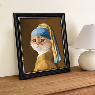 萌宠入油画猫咪画像狗狗头像定制装饰画喷绘创意礼物宠物肖像摆画