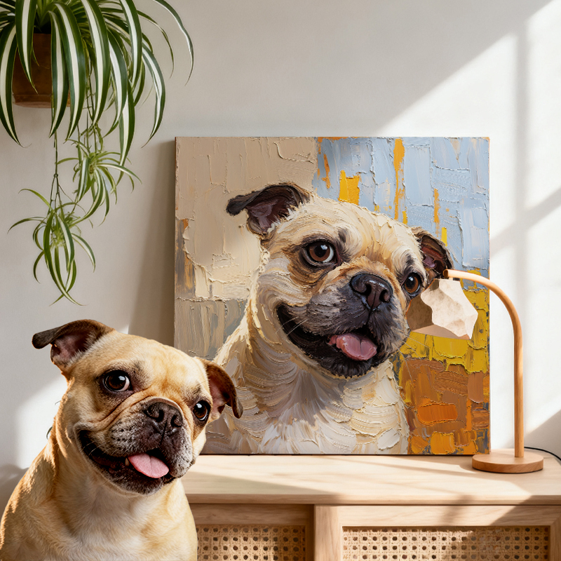 宠物定制油画狗狗猫咪肖像画纪念动物挂画手工画像装饰画创意礼物图片