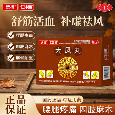 远播仁沐通大风丸9g*4袋/盒用于腰腿疼痛四肢麻木筋骨酸重
