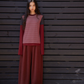 trueidea26春 慕斯绒天丝羊毛miu系真两件亲肤百搭多穿条纹T恤