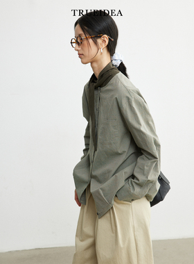 现货trueidea25秋冬 水洗亚麻棉立裁细格圆领衬衫