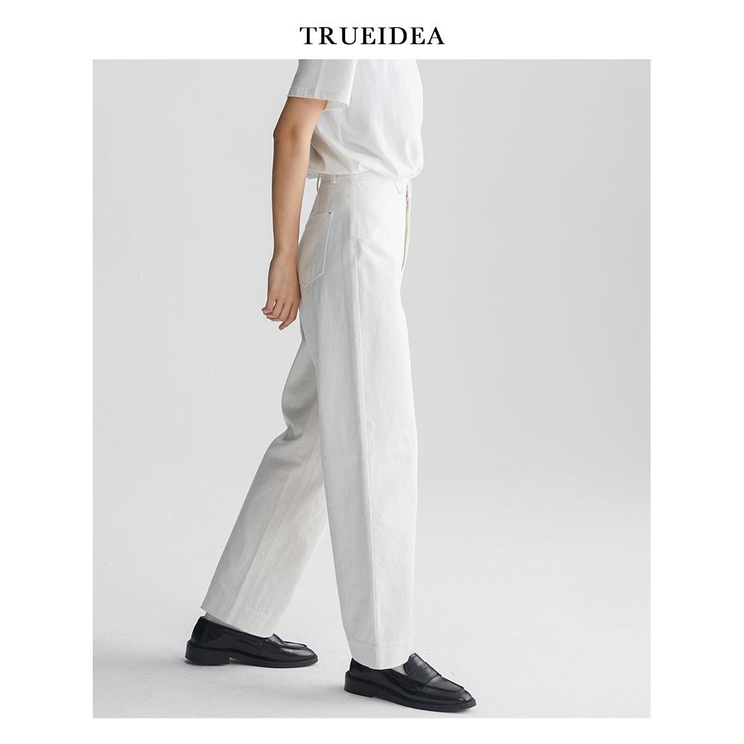 夏季百搭不掉色牛仔高腰直筒裤