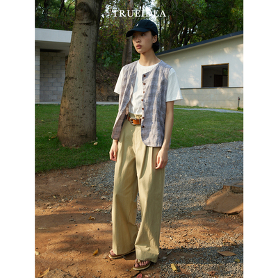 trueidea25夏 水洗色织匹马棉百搭宽松直筒拖地裤