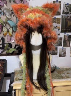 帽子女新款尼克狐尼克材料包手工编织款可爱毛茸茸护耳帽DIY帽子