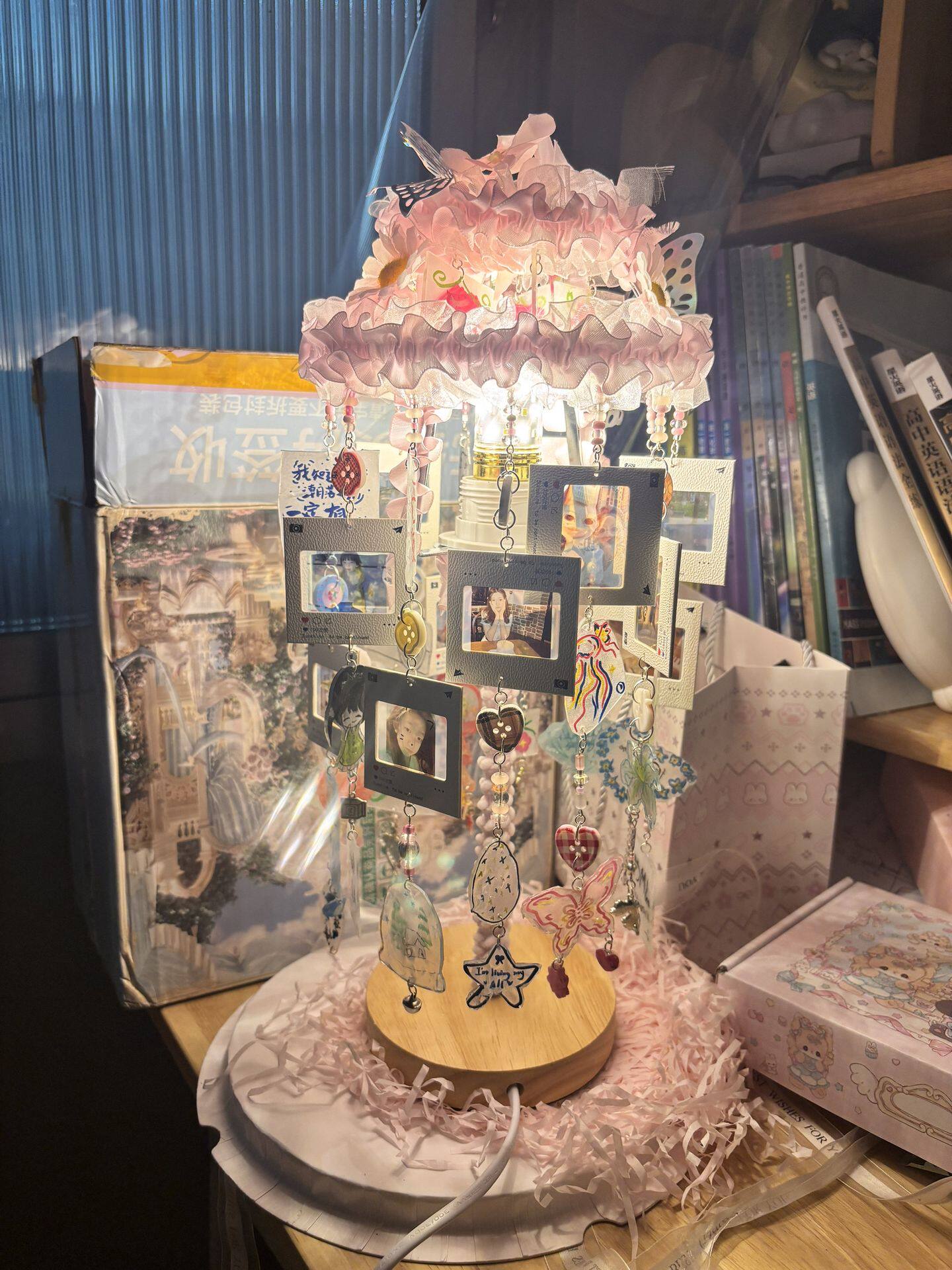 蕾丝花边旋转照片小夜灯DIY材料拍立得相片展示台灯手工纪念礼物