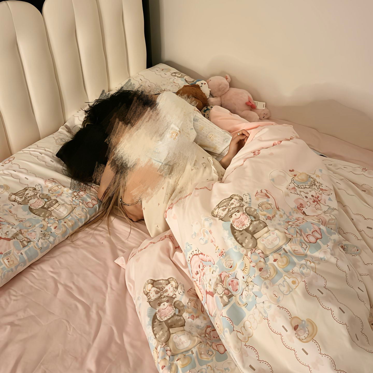 小熊卡通少女心床单双人三件套床品四季款被套卧室水洗棉四件套
