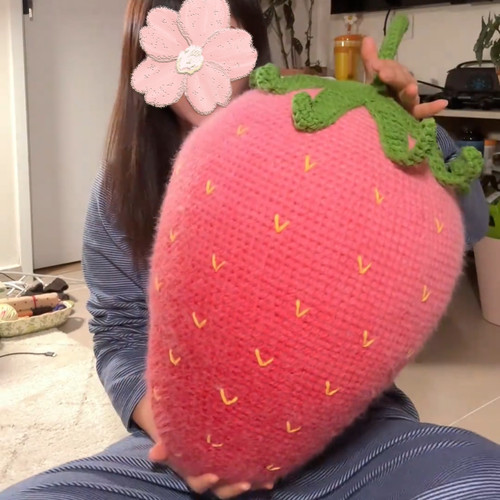 新款2025超大草莓钩织作品DIY材料包可爱抱枕玩偶手工编织手作
