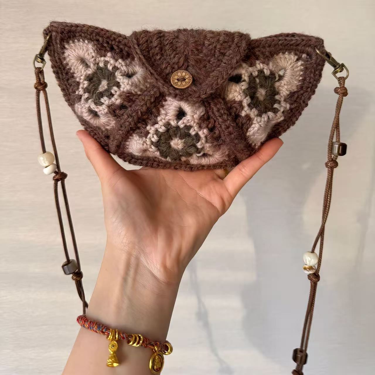 牛角包diy材料包零钱袋遛弯包手腕包毛线钩针钩织手工自制礼物