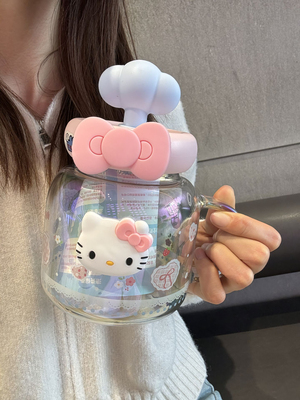 猫猫玻璃杯学生上学高颜值耐高温可爱泡茶杯女生便携迷你吸管水杯