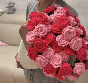 成品纯手工钩织diy尖角玫瑰花束毯子材料包毛线编织空调盖毯礼物