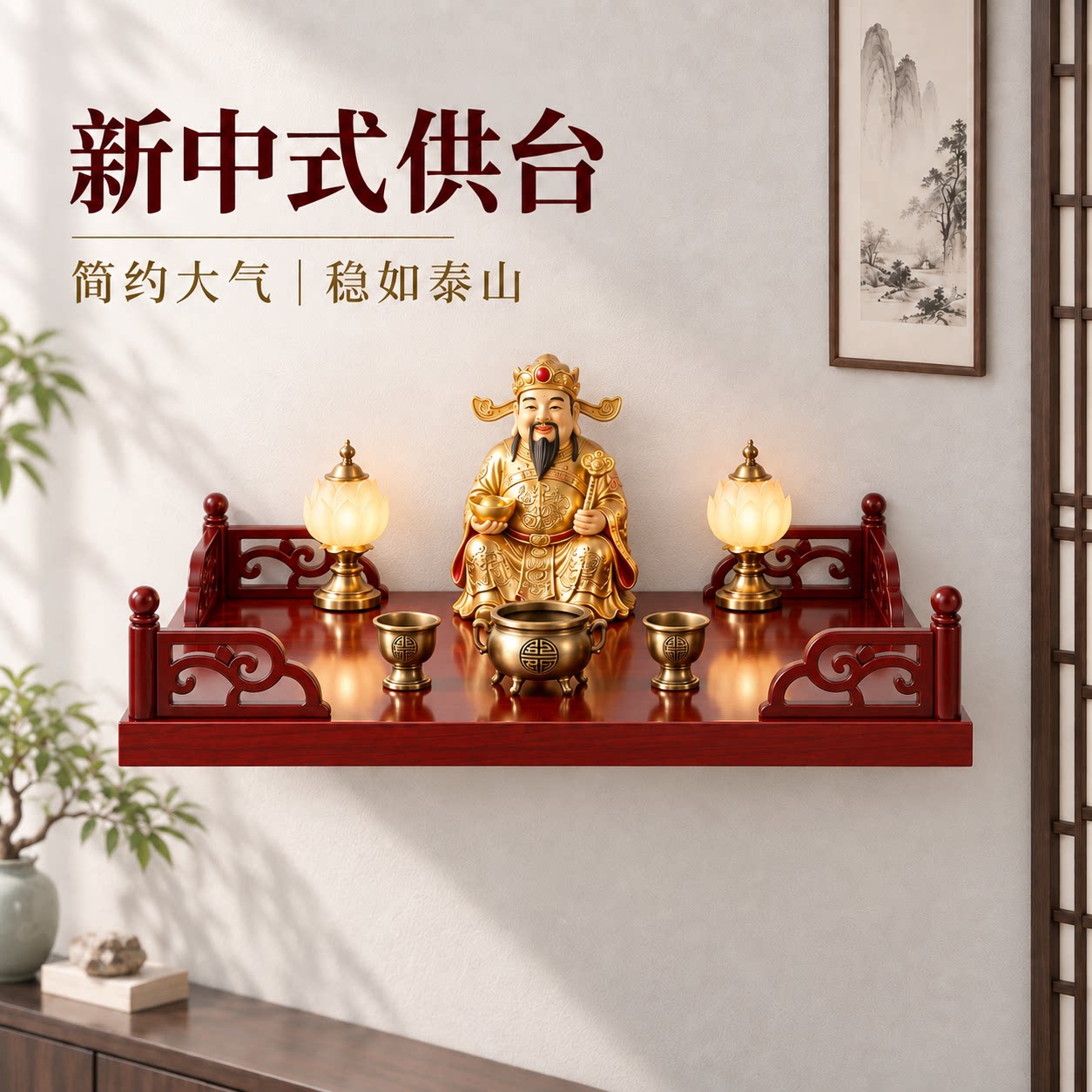 壁挂式实木佛龛小型中式家用供台观音财神供座台祖先牌位墙上供桌图片